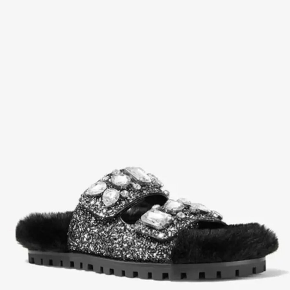Michael Kors Stark Embellished Glitter & Fur Slide Women's 6.5